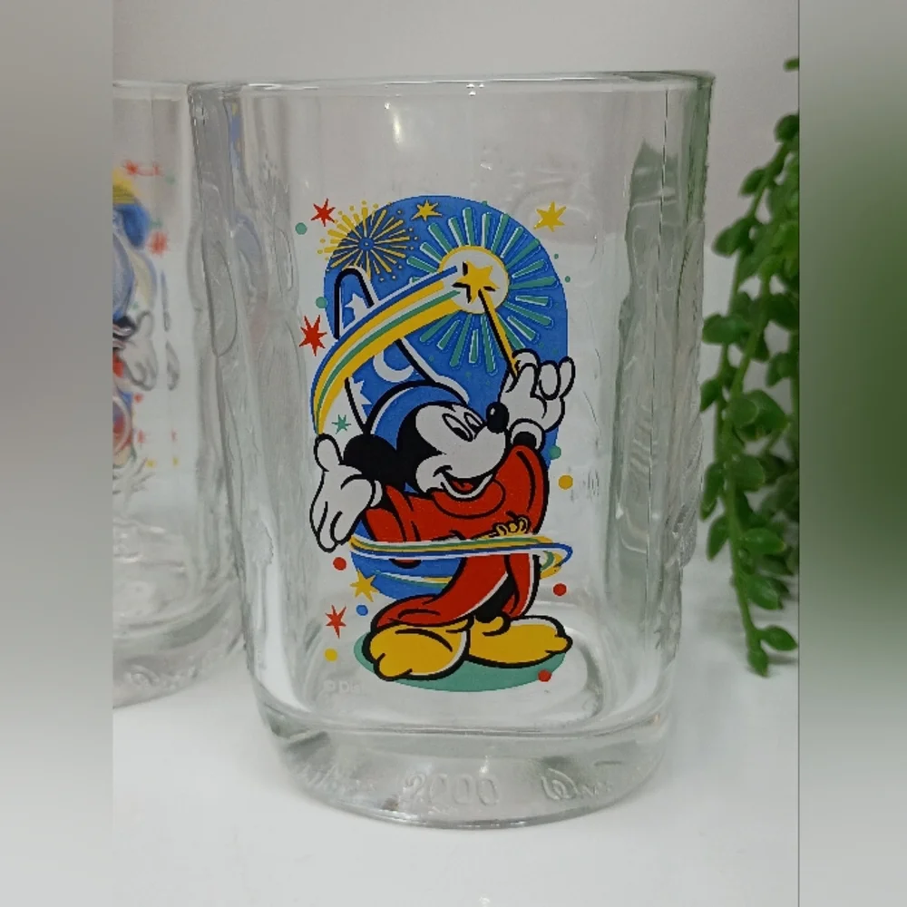 Vintage Disney Mickey Mouse Clear Glass Tumbler - Colorful Print